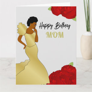 Mum Glam Red Roses African American Birthday Card