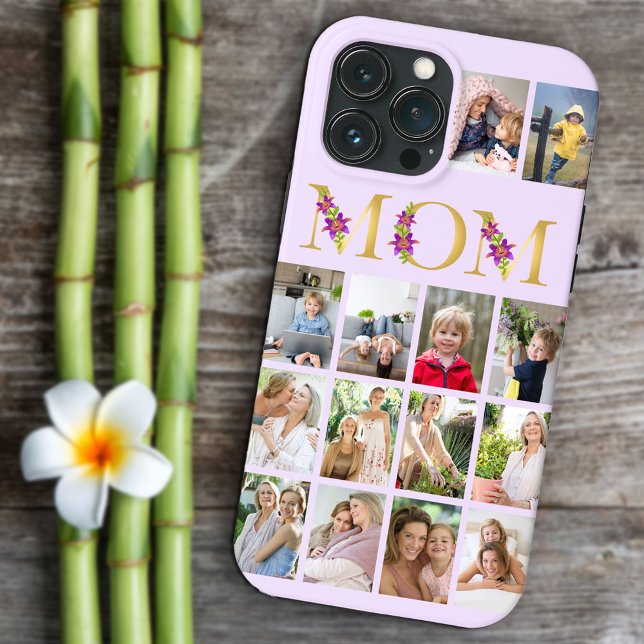 Mum Gold Flower Letters 14 Vertical Photo Collage Case-Mate iPhone Case (Creator Uploaded)