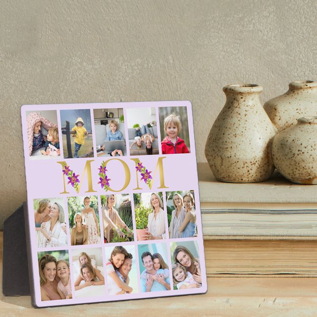 Mum Gold Letters 15 Vertical Photo Collage Lilac Plaque (Creator Uploaded)