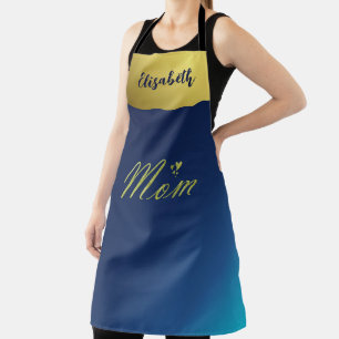 mum golden text in blue christmas  apron