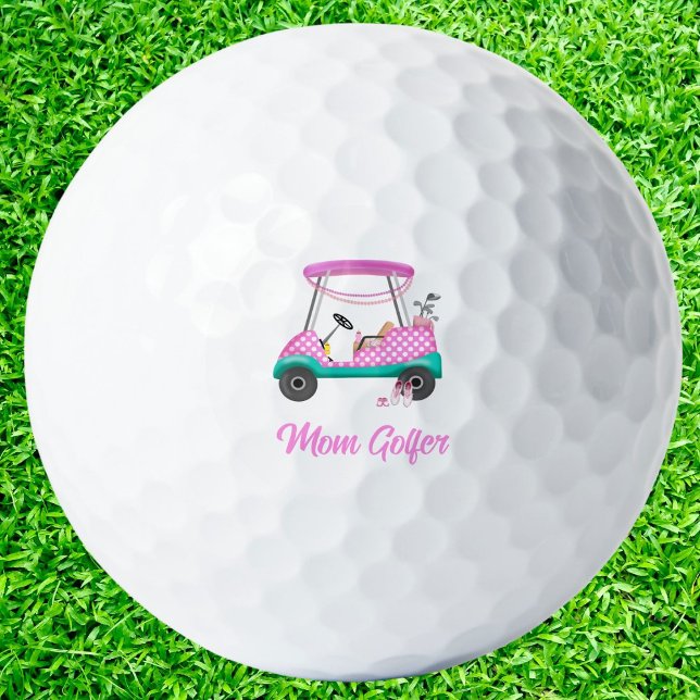 Mum Golfer Pink Polka Dot Cart Golf Balls (Creator Uploaded)
