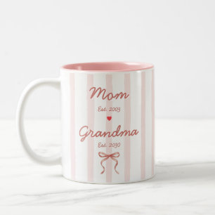 Mum & Grandma Custom Dates Pink Stripes Coquette Two-Tone Coffee Mug
