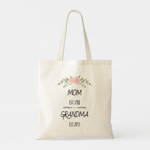 Mum & Grandma Custom Floral Family Establishe Year Tote Bag