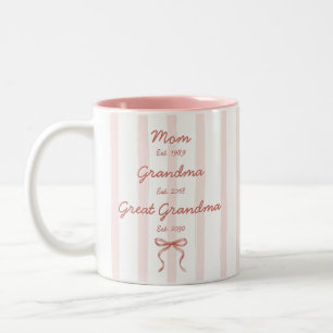Mum Grandma Great Grandma Custom Dates Pink bow Two-Tone Coffee Mug