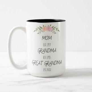 Mum Grandma Great Grandma Est Custom Year Two-Tone Coffee Mug