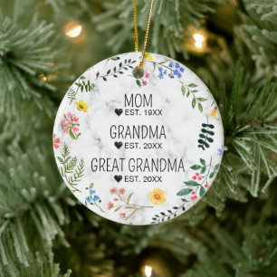 Mum, Grandma, Great Grandma Floral Marble Ceramic Ornament