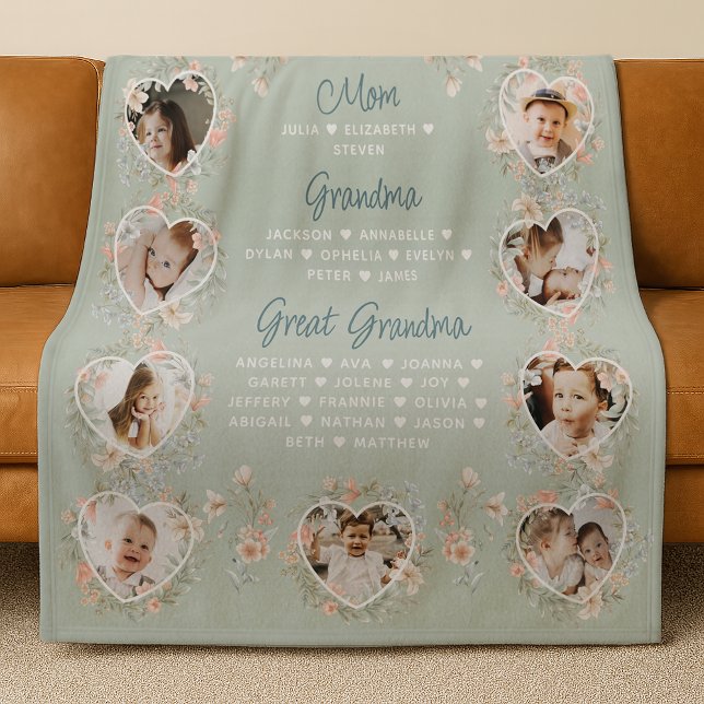 Mum Grandma & Great Grandma With Names Floral Flee Fleece Blanket (Creator Uploaded)