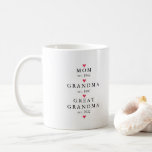 Mum | Grandma | Great Grandma Year Est.  Coffee Mug<br><div class="desc">Simply perfect minimalist design featuring  year est. as a Mum and year est. as a Grandma & Great Grandma with a red heart.   A Wonder gift sure to be treasured for many years to come.</div>
