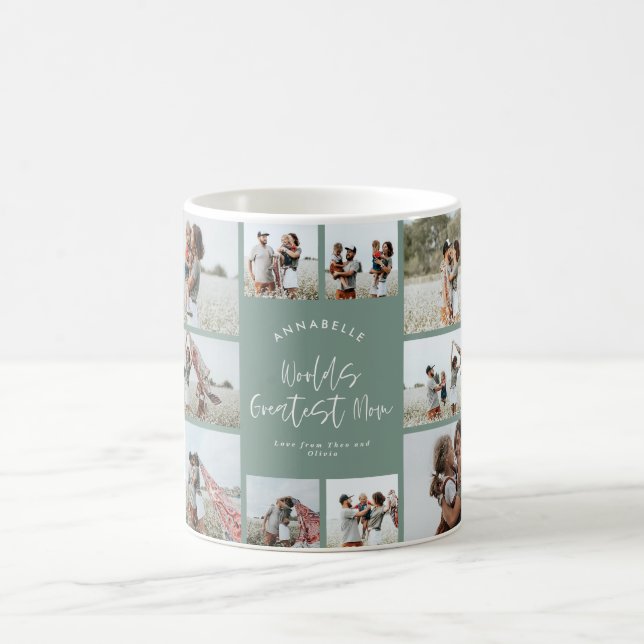 Mum green elegant modern minimal photo collage coffee mug (Center)