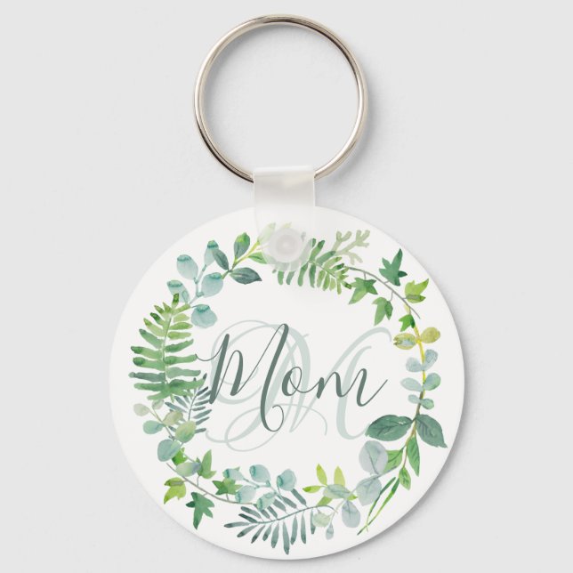 Mum Greenery Foliage Watercolor Foliage Modern Key Ring (Front)