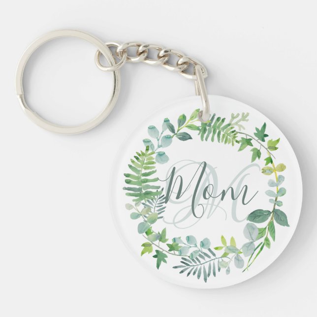 Mum Greenery Foliage Watercolor Foliage Photo Key Ring (Front)