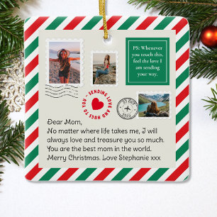Mum Handwritten Letter Photo Collage Christmas Ceramic Ornament