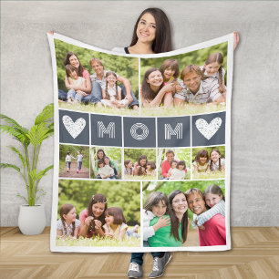 Mum Heart Photo Collage Fleece Blanket