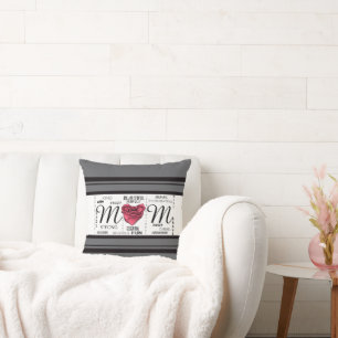 Mum Heart Rose with Kind Words and Stripes Cushion