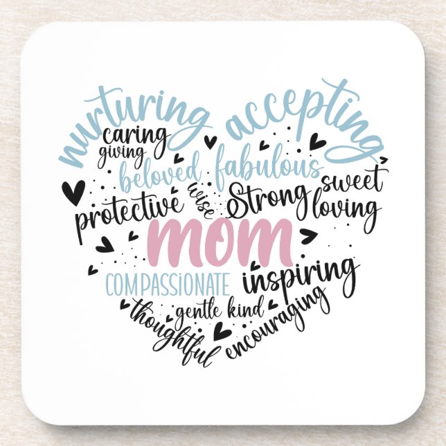 Mum Heart Strong Caring  Coaster (Front)