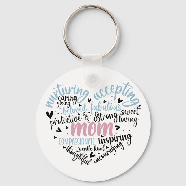 Mum Heart Strong Caring  Key Ring (Front)