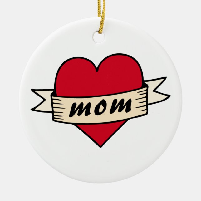Mum heart tattoo ceramic ornament (Front)