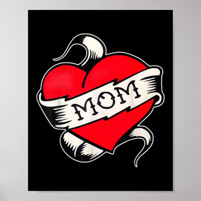 Mum Heart Traditional Old School Tattoo Flash  Poster (Front)