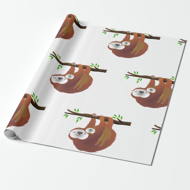 Mum Holding Baby Sloth Resting on a Tree Branch Wrapping Paper (Unrolled)