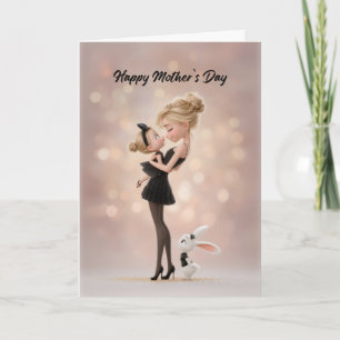 Mum Holding Daughter w/ Baby Bunny: Mother's Day Card