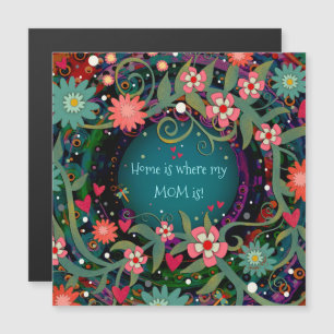 Mum Home Quote Pretty Floral Heart m Magnetic Card