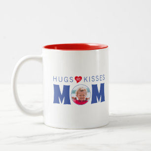 Mum Hugs & Kisses Custom Photo Two-Tone Coffee Mug