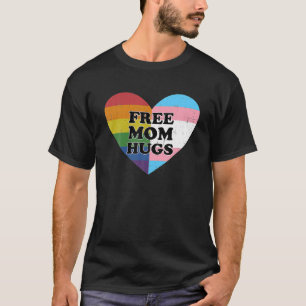 Mum Hugs With Rainbow And Transgender Flag Heart T-Shirt