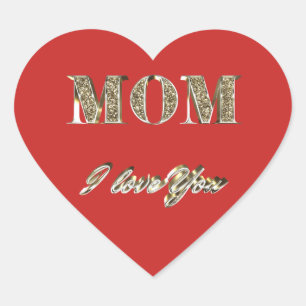 Mum I Love You Gold Sparkles Typography Heart Sticker