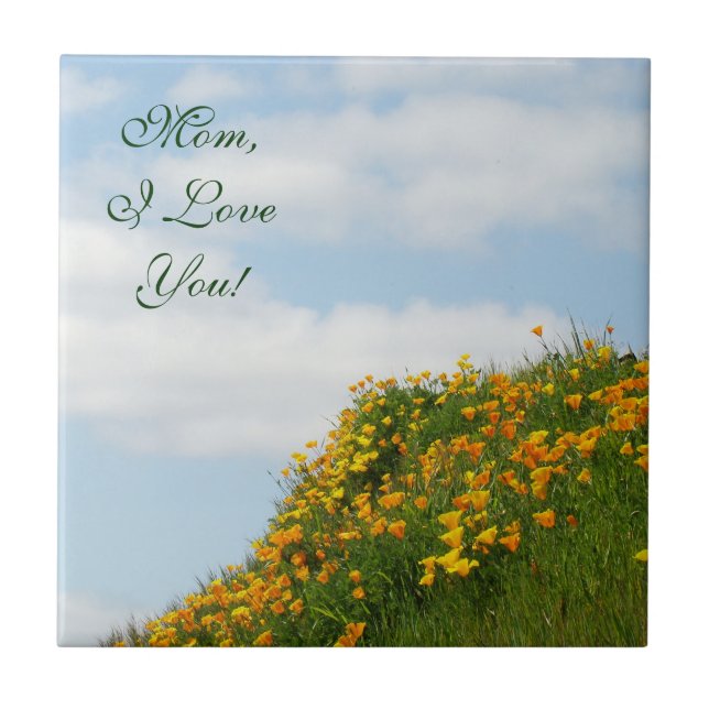 Mum I Love You! Keepsake box quality gifts Poppies Ceramic Tile (Front)