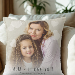 Mum I love you Photo Hearts Throw Pillow