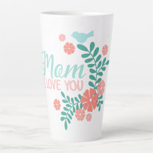 Mum I love you text in cute floral bird design Latte Mug