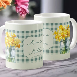 Mum in a Million Green Daffodils in a Jar Coffee Mug