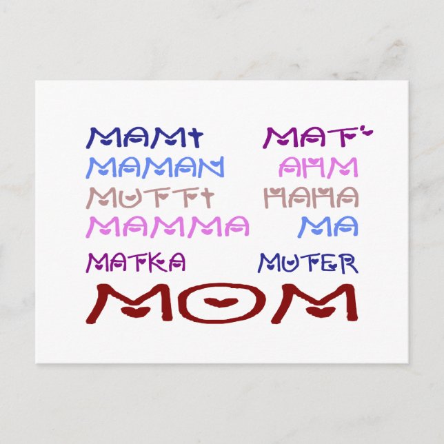 Mum in Different Languages (Mother's Day) Postcard (Front)