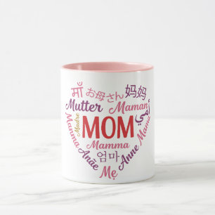 Mum in Multiple Language Heart Shaped Mother's day Mug