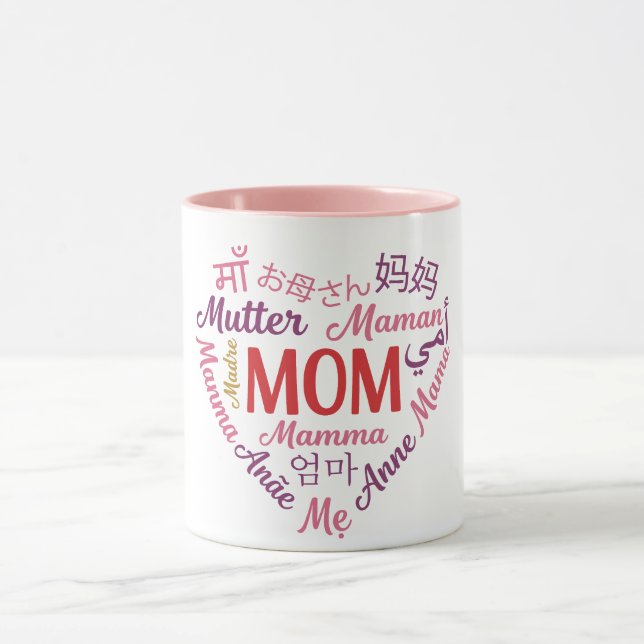 Mum in Multiple Language Heart Shaped Mother's day Mug (Center)