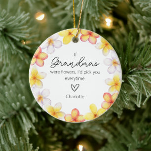 Mum Into Grandma Grandkids Name Florals Watercolor Ceramic Ornament