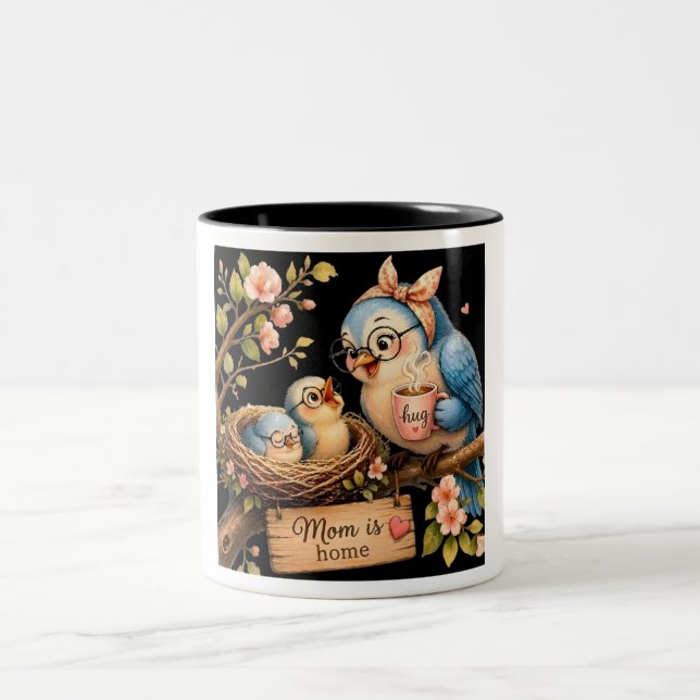 Mum Is Home Black Mug Bird Gift (Center)