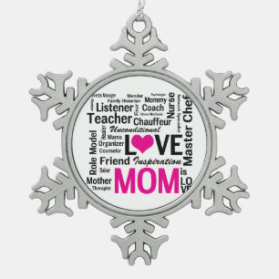 Mum is Love - Mother's Day or Mum's Birthday Snowflake Pewter Christmas Ornament
