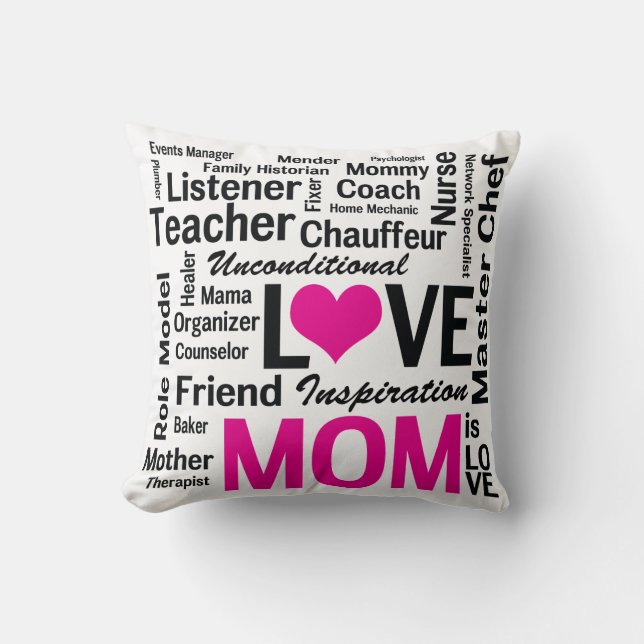 Mum is Love Pink and Black Mother's Day Cushion (Front)