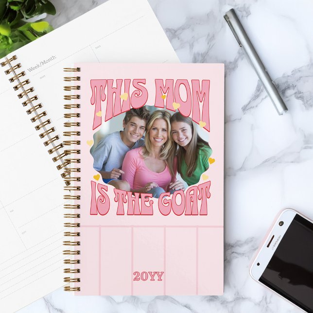 Mum is the Goat Photo Pink Red Retro Planner (Mom is the Goat - Greatest of All Time - photo planner gift)