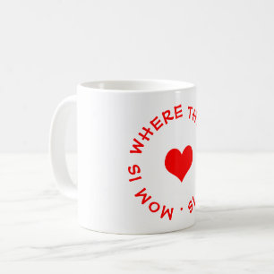 mum is where the heart is button coffee mug