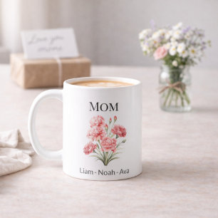 Mum January Birth Flower with Kids Names Coffee Mug