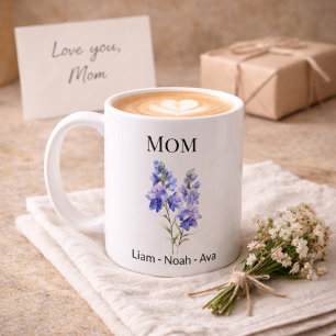 Mum July Birth Flower with Kids Names Coffee Mug