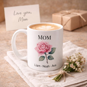 Mum June Birth Flower with Kids Names Coffee Mug