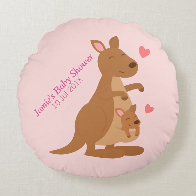 Mum Kangaroo and Baby Joey Round Pillow (Front)