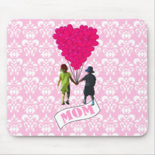 Mum, kids with heart shaped balloons mouse pad