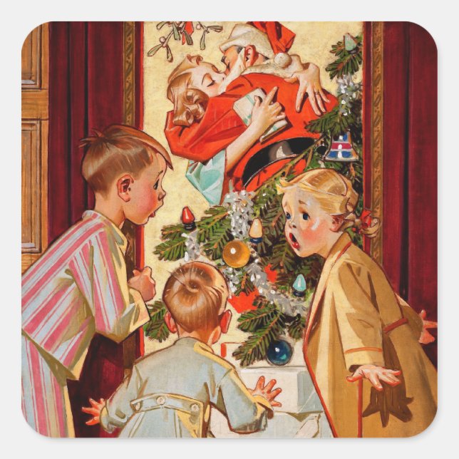 Mum Kisses Santa Claus Square Sticker (Front)