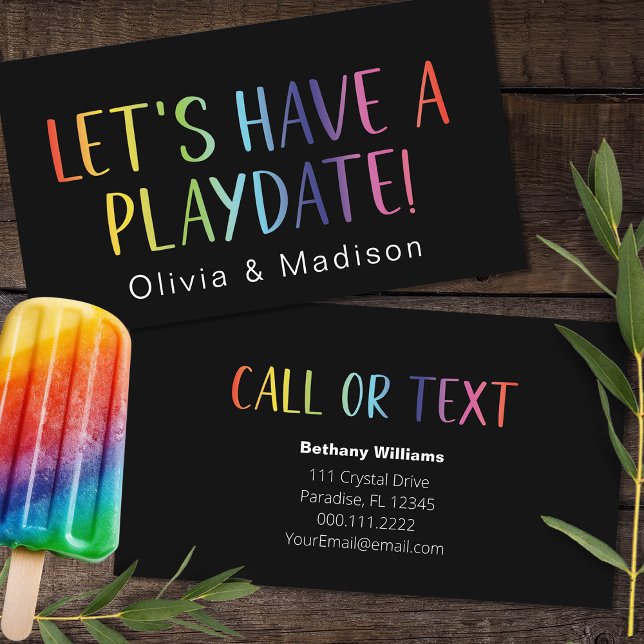 Mum Let's Have a Playdate Colourful Calling Cards (Mom Dad Calling Playdate Cards)