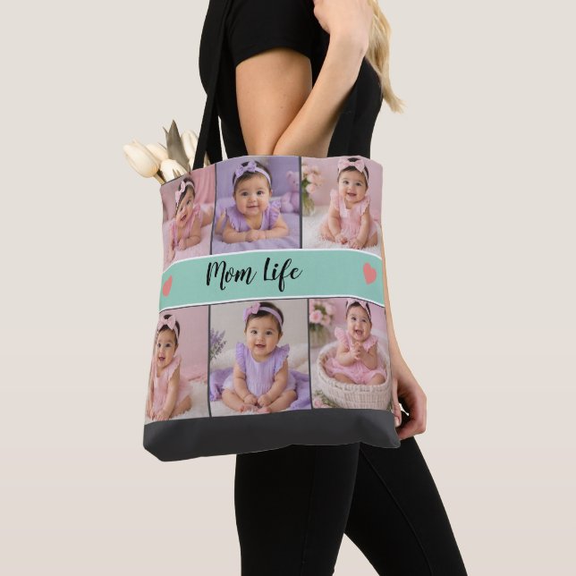 Mum Life 6 Photo Custom  Tote Bag (Close Up)
