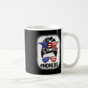 Mum Life American Mum Messy Bun Women Usa Flag 4th Coffee Mug